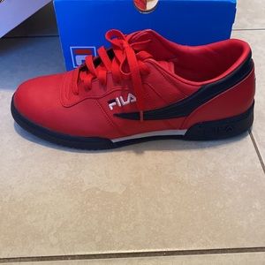 Red/Navy/Blue Fila shoes